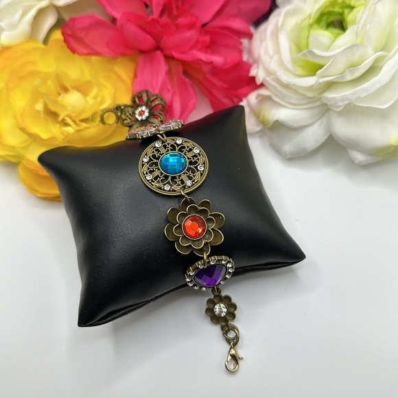 Bronzed Gold Gemstone Bracelet Antiqued Details NEW! - Picture 4 of 8